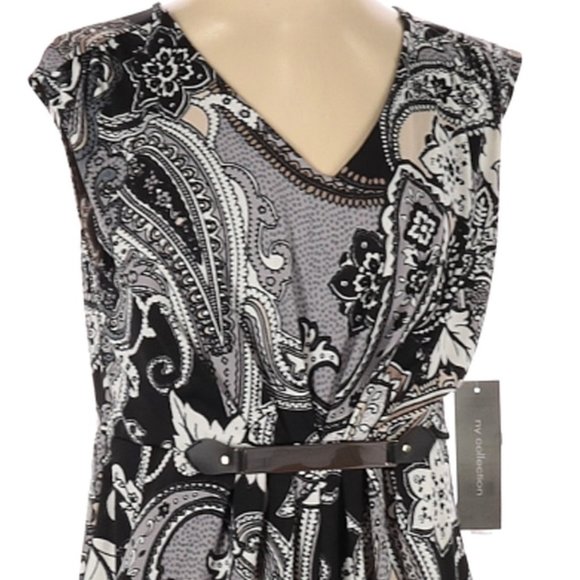 NY Collection Paisley Print Black Dress Macys Women's Medium M - Picture 12 of 13